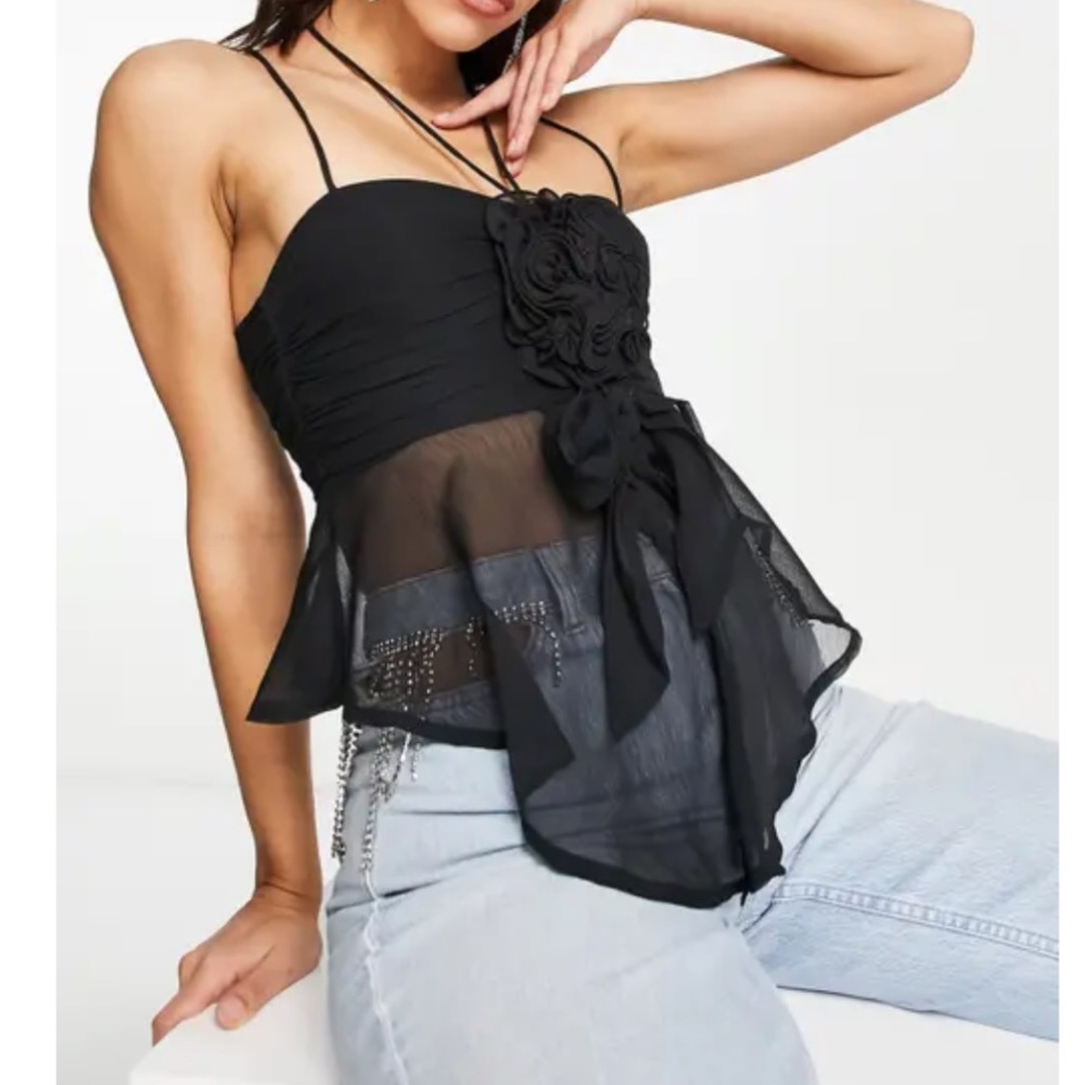 ASOS NWOT Mixed Media Babydoll Camisole in Black